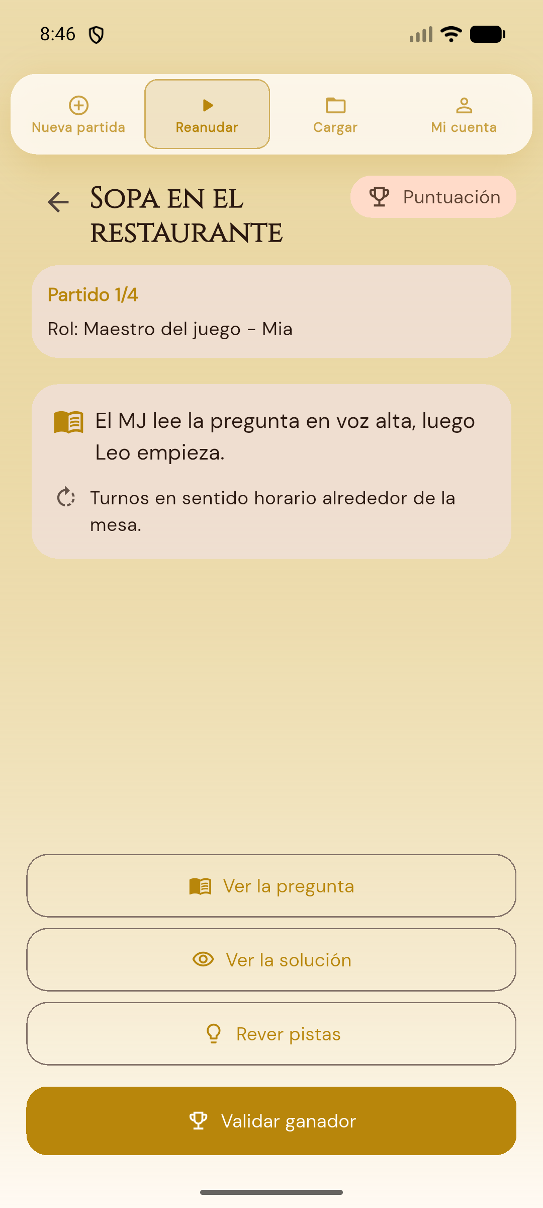 Hub del Maestro del juego