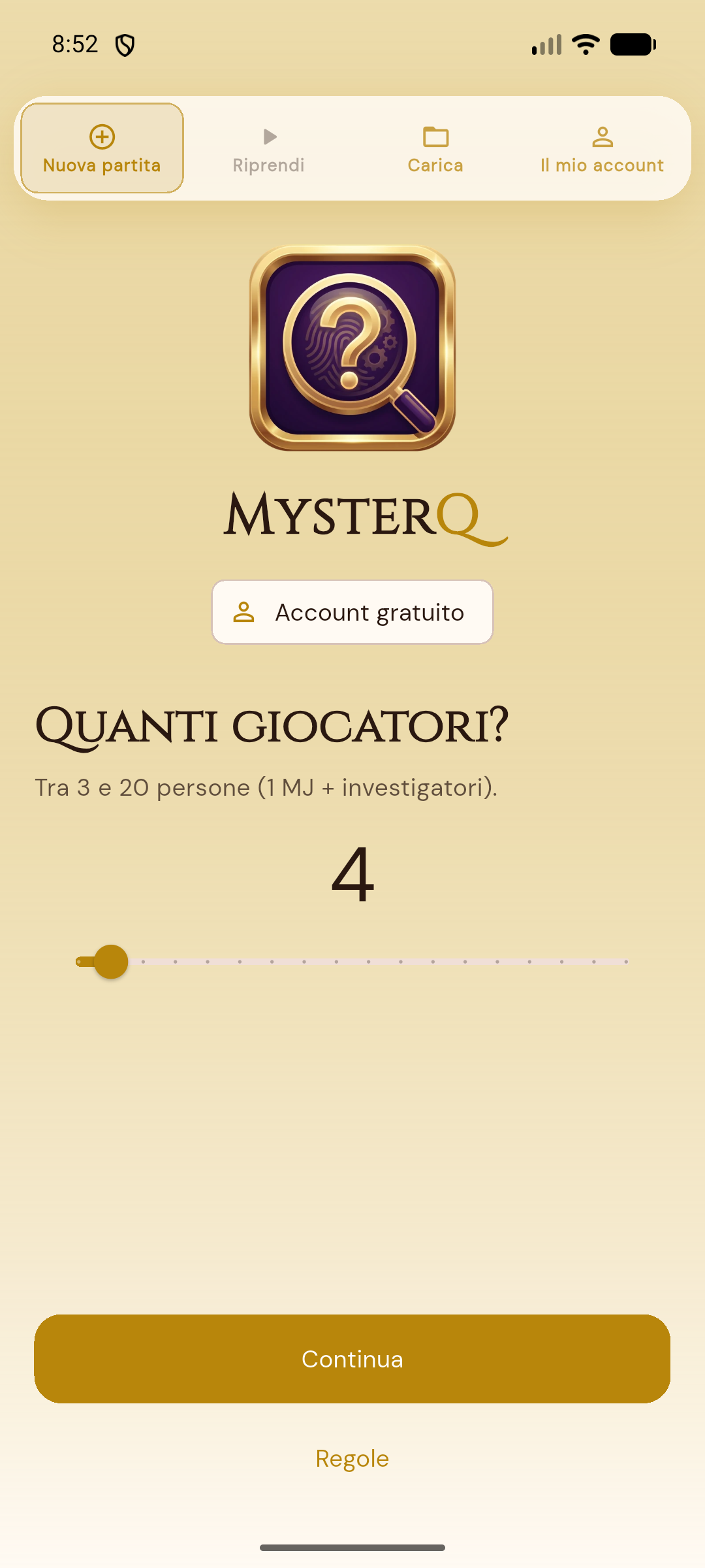 Nuova partita — giocatori